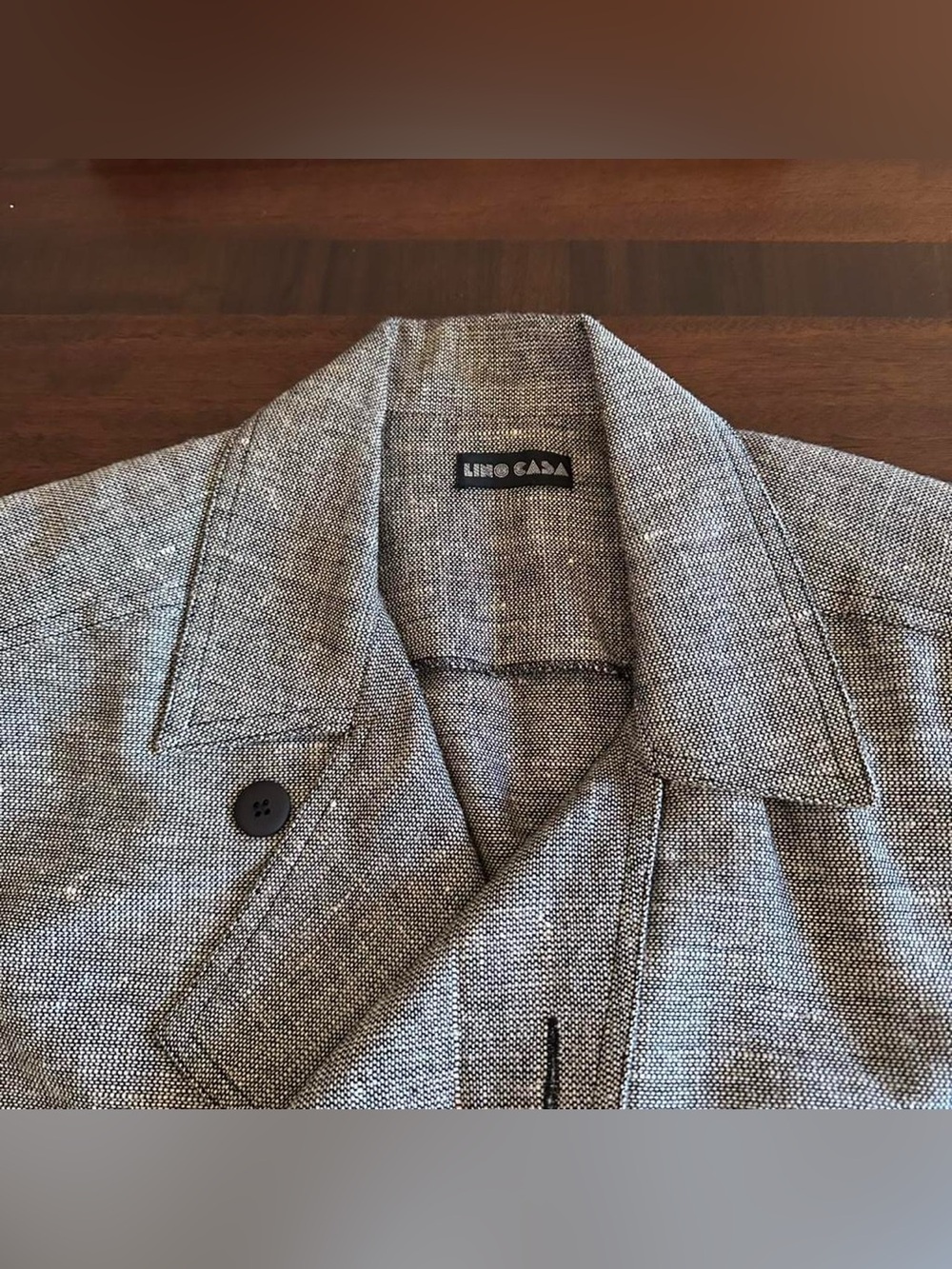 Vintage Linen Blend Jacket Women’s L Approx Boxy Fit Lightweight - Picture 2 of 6